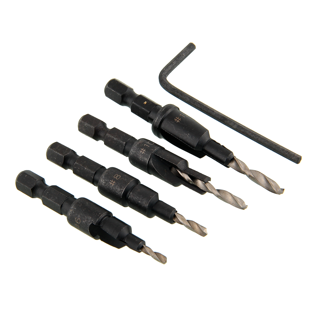 4pcs Countersink Drill Bits Set Pilot Hole Quick Change Hex Shank 6 8 10 12