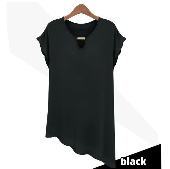 New Women O Neck Short Sleeve Metal Plus Size Chiffon Tops Tee T-Shirts