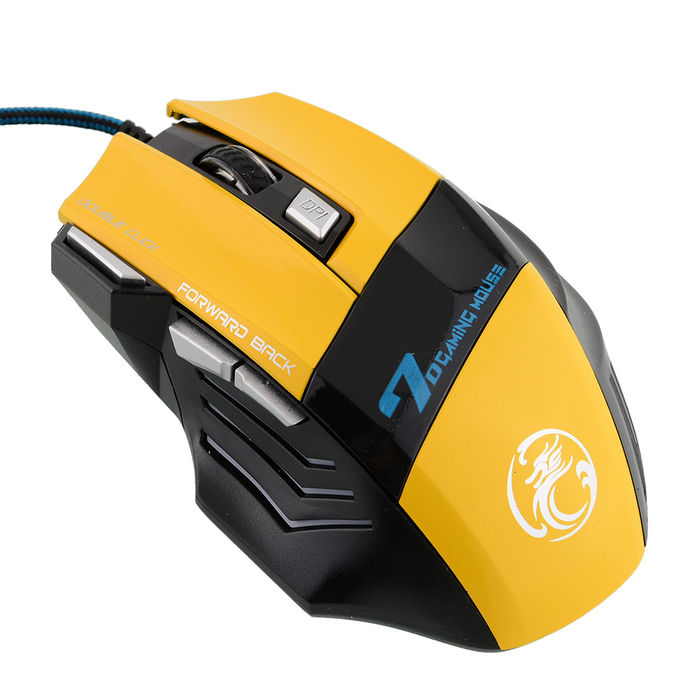 Yellow New 5500 DPI 7-Button LED Optical USB Wired Mouse For Gaming