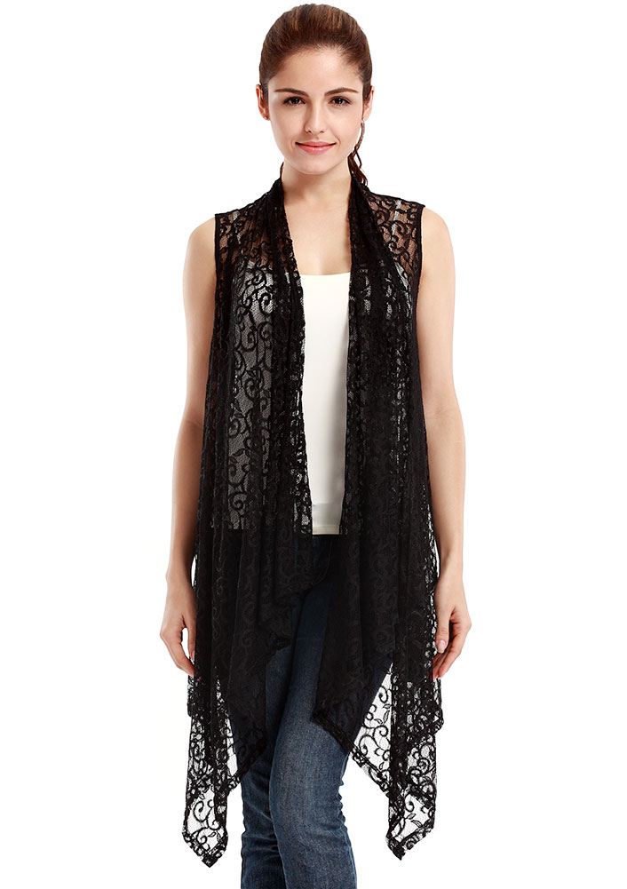 Vessos Women Lace Sleeveless Irregular Coat Cardigan Fit Waistcoat Vest