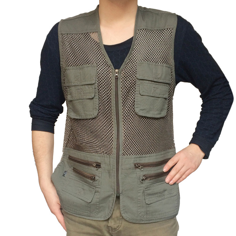 Men Fashion Sleeveless Mesh Multi Pockets Fishing Outdoor Vest