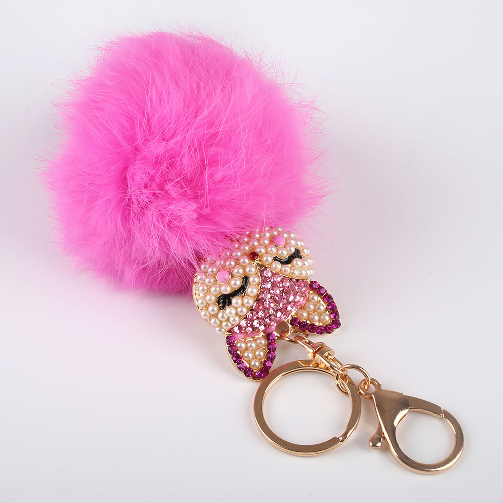 Women BlingBling Fox Bag Accessories Keyrings Finder Fuzzy Ball Key Chain