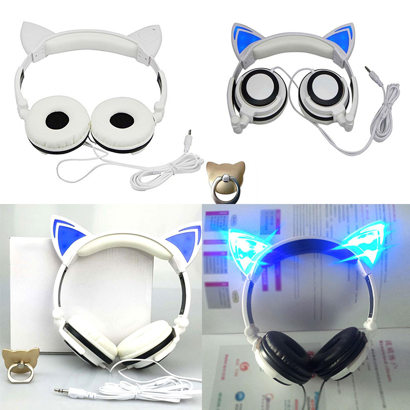 Brookstone Cat Ear Gaming Mic Headphones LED Music Lights Rechargeable
