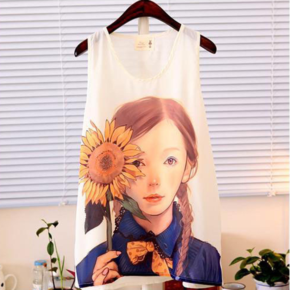 New-Sweet-Girls-Ladies-Chiffon-T-Shirt-Cami-Tank-Vests-Tops-Round-Neck