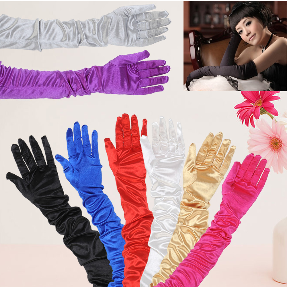 Ladies Vogue Long Satin Stretch Gloves Elbow Bridal Prom Wedding Formal Ebay 2086