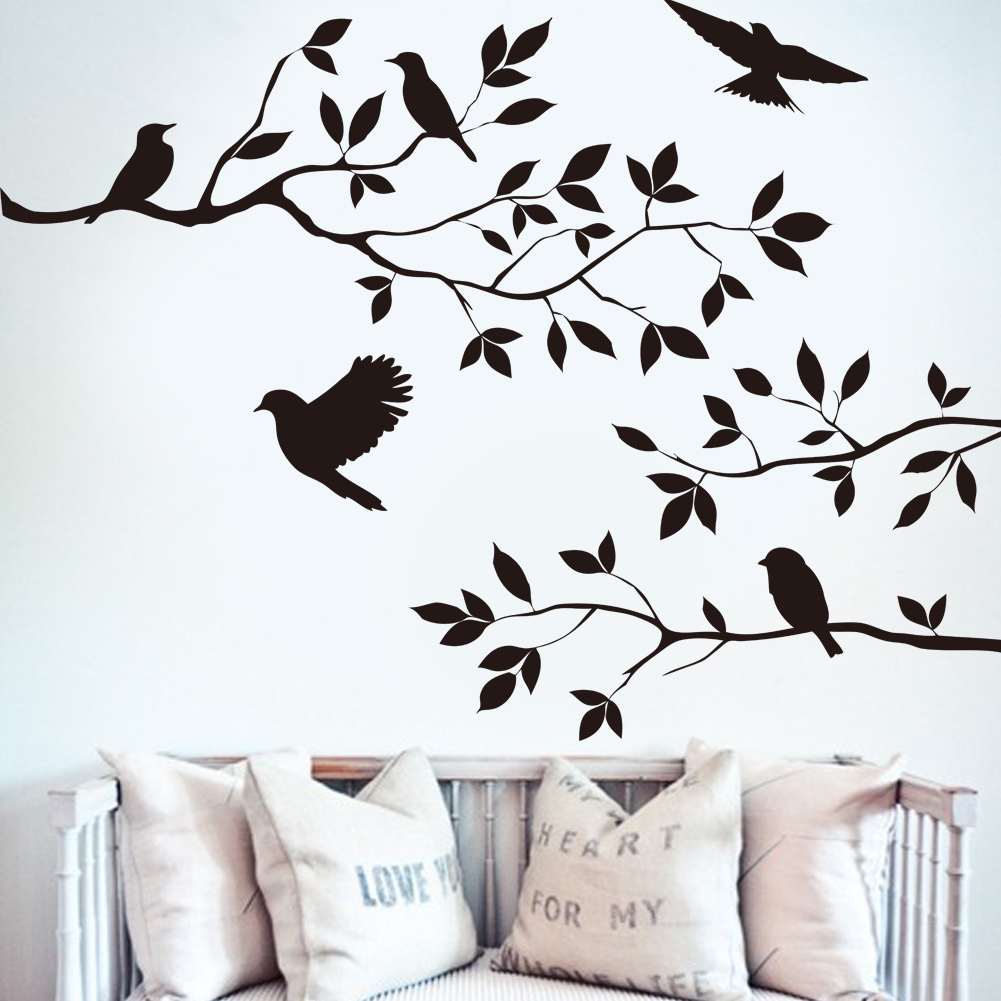 Black Flying Birds Branch Wall Stickers Home Living Room DIY Removable ...