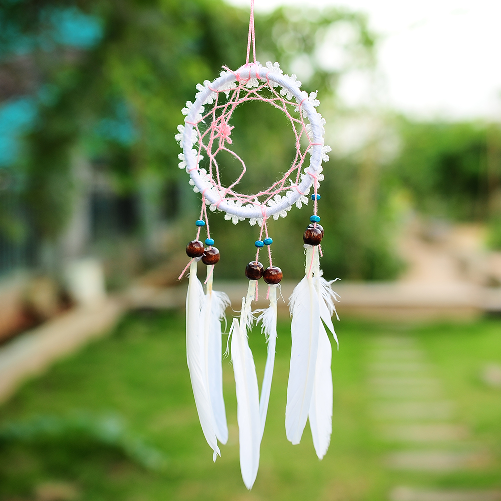 MINI White Flower Dream Catcher Net With feathers Wall Hanging ...