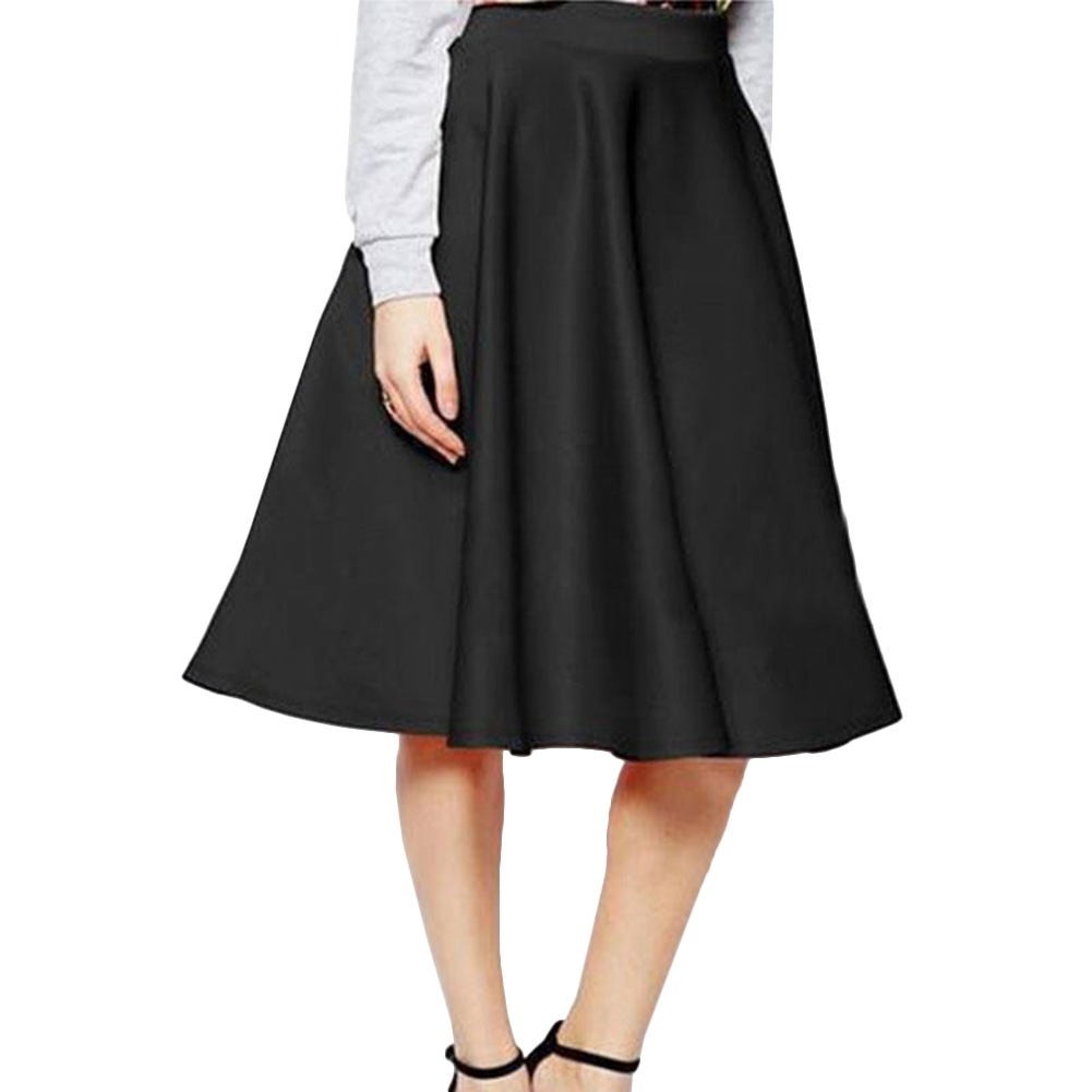 Women's Lady Casual Stretch High Waist Skater Flared Pleated Long Skirt ...