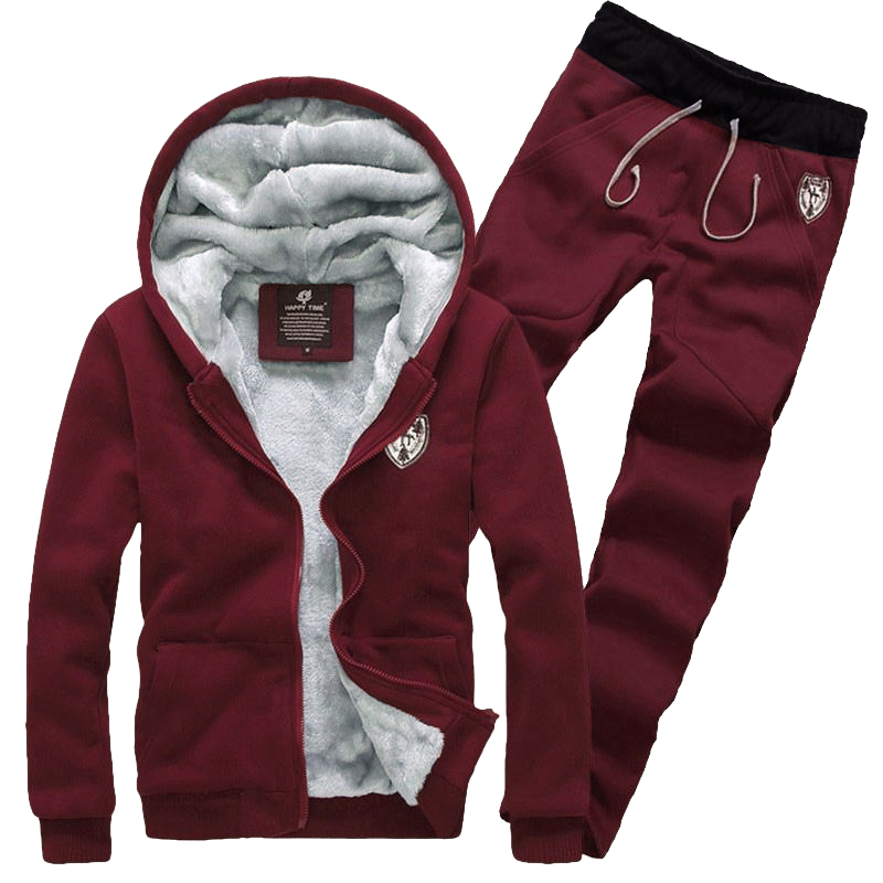 Men Hooded Sweatshirt Coat Pants Trousers Warm Two-piece Fuzzy Outfit Sets