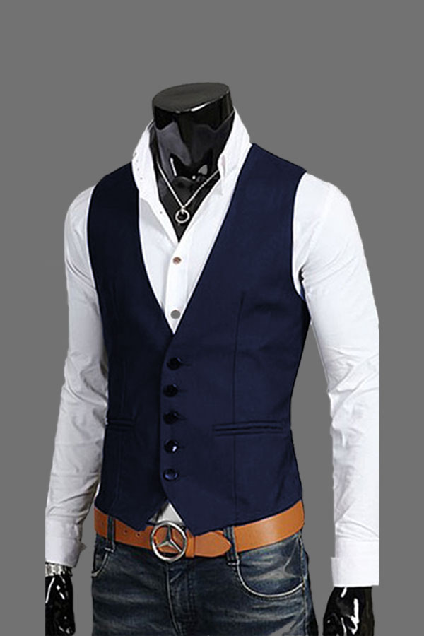 Men Formal Casual Dress Waistcoat Jacket Coats Button Down Business ...
