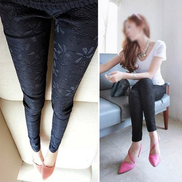 New Stylish Floral Sexy Party Women Casual Lace Slim Skinny Pants ...